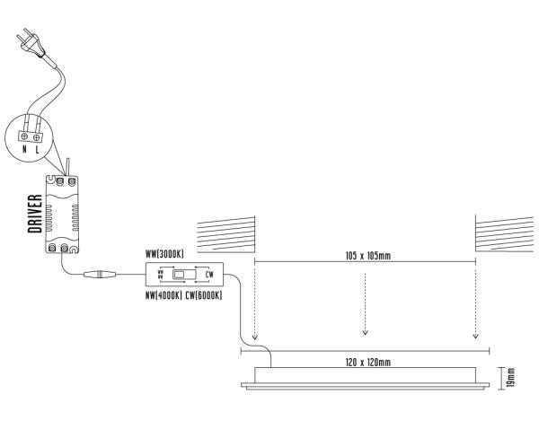 LED beépített panel 6W / PS / SMD / 3000K - 4000K - 6000K / WH - LPL231