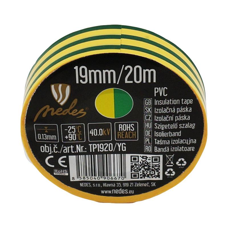 Szigetelő szalag 19mm / 20m, sárga / zöld - TP1920/YG