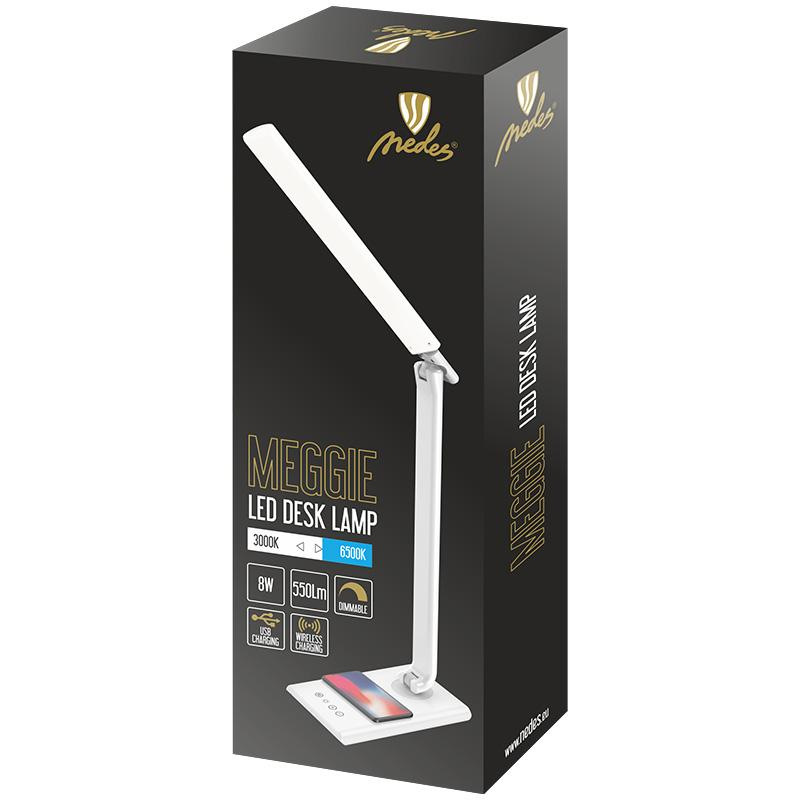 MEGGIE dimmelhető LED asztali lámpa vezeték nélküli töltéssel és USB 8W - DL3304/W 2